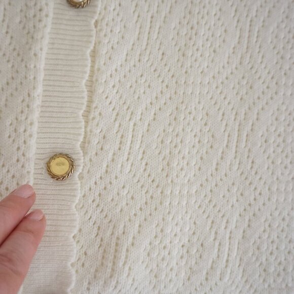Vintage Intense Functionals Cream Eyelet Button Up Cardigan Sweater Size 38 - Picture 7 of 13